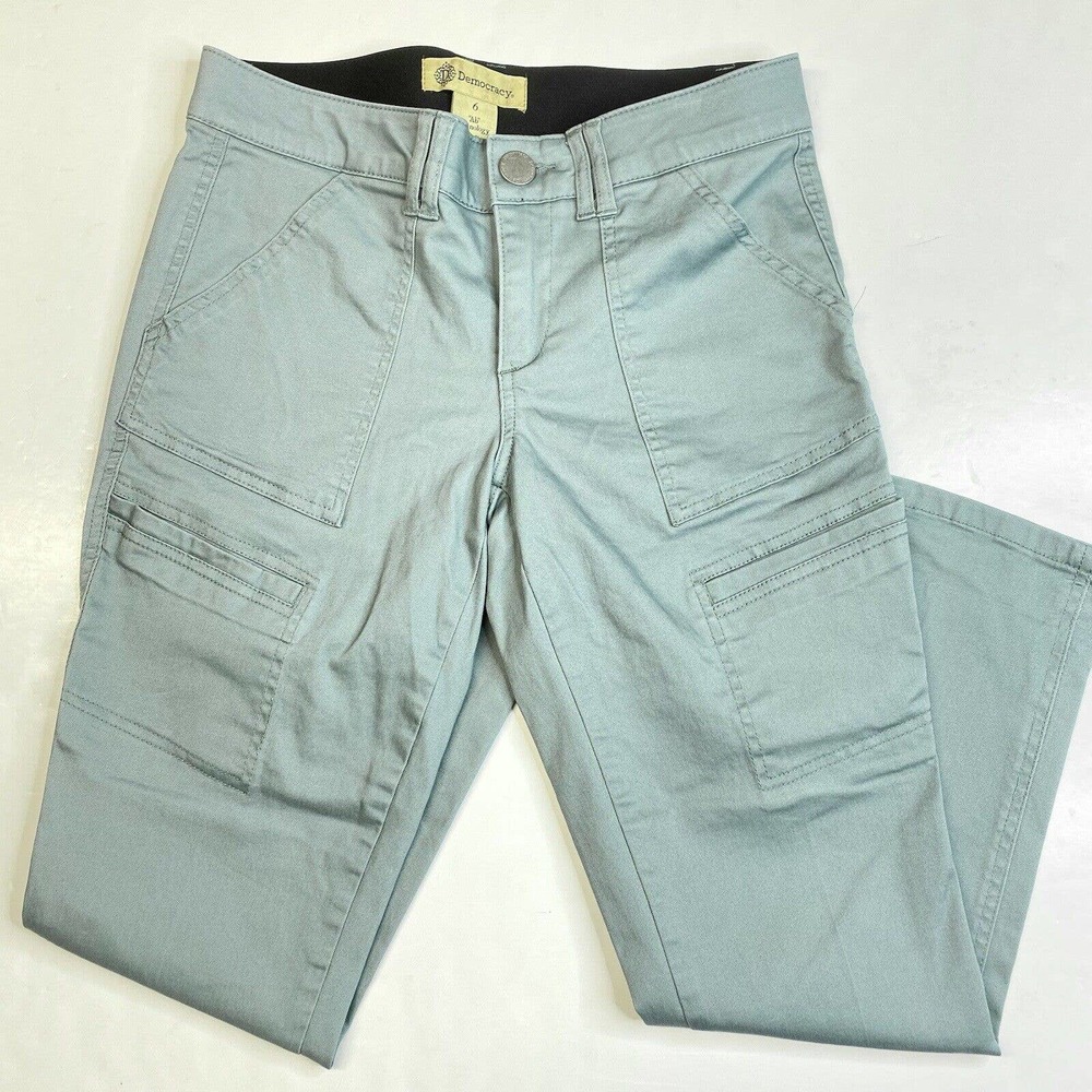 Democracy Ab Technology Cargo Skinny Ankle Jeans Sz 6 Light Green Stretch Denim
